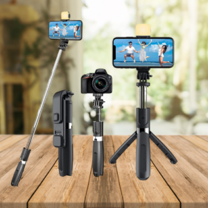 HypeTeck Portable Selfie Stick with LED & Tripod | Bluetooth Enabled